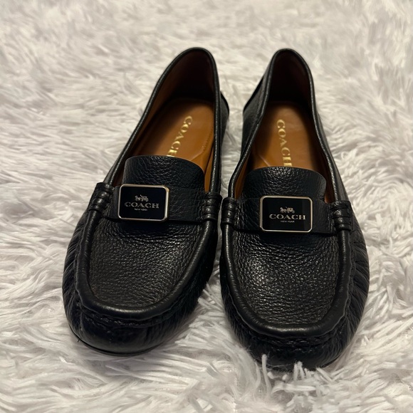 Coach Black Leather Flats with Silver Buckle - Picture 1 of 7